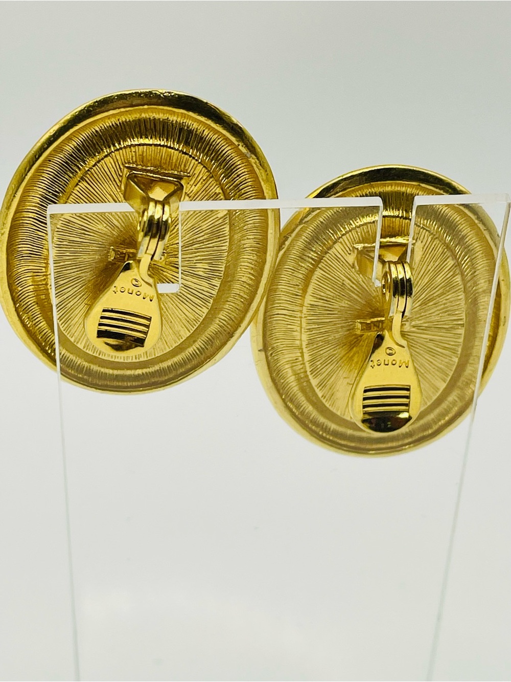 Monet Gold-Tone Clip on Earrings with Deep Red Acrylic Cabochons - Picture 3 of 5